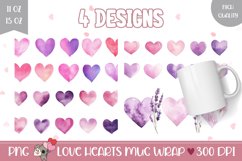 Purple Hearts Mug Designs, Watercolor Hearts Mug Template Product Image 1