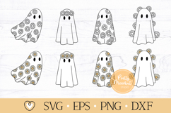 Daisy Ghost svg, Floral Ghost Bundle svg, Groovy Halloween Product Image 1