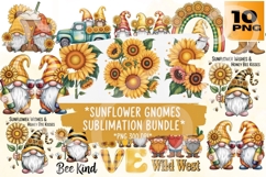 Sunflower Gnomes Sublimation Bundle - 10 PNG Product Image 1