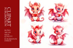 Watercolor Dino, Valentines Day Clipart Sublimation Product Image 1