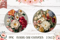 Art Flowers Car Coaster Template, Floral Coasters PNG Product Image 1