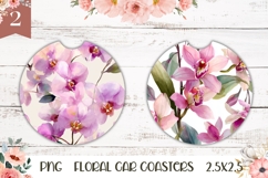 Orchid Flower Car Coaster, Watercolor Flowers Round Coaster Product Image 1