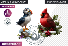 Cardinal Watercolor Winter Animal Clipart Wildlife PNG Product Image 1