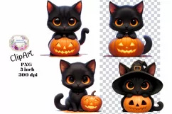 Black Cat, Halloween, Ephemera, PNG, watercolor, Clipart Product Image 1