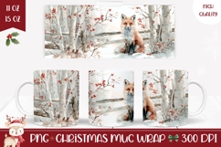 Watercolor Christmas Fox Mug, Winter Forest Mug Sublimation Product Image 1