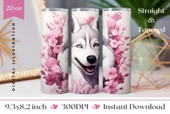 Floral Husky Dog Tumbler Sublimation, Husky Sublimation PNG Product Image 1