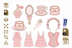 Coquette Vanity Clipart PNG SVG, Vintage Pink Aesthetic Set, Product Image 1