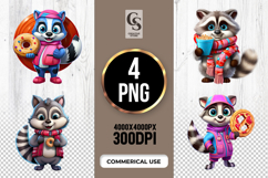 Cute Raccoon Donut Clipart Sublimation PNG Product Image 1
