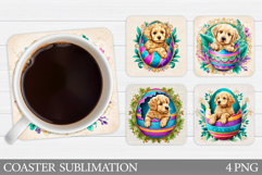 Easter Dog Coaster Design. Easter Coaster Sublimation Product Image 1
