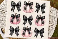 pink pumpkin png,black bow png,coquette halloween,pumpkin Product Image 2