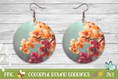 Floral Earrings PNG, Pink Flowers Round Earrings Template Product Image 1
