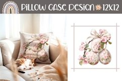 Pastel Easter Eggs Pillow, Cute Flowers Pillow Sublimation Product Image 1