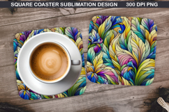 Flowers Coaster Sublimation, Spring Flowers Coaster PNG Product Image 1