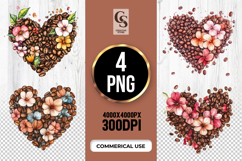 Coffee Bean Floral Heart Clipart PNG Product Image 1
