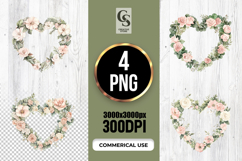 Watercolor Floral Heart Wreath Clipart Sublimation PNG Product Image 1