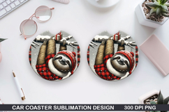 Sloth Car Coaster Sublimation| Christmas Coaster PNG Product Image 1