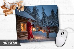 Santa Claus Lantern and Reindeer Snowy Cabin Mouse Pad PNG Product Image 1