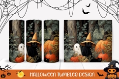 Floral Halloween Tumbler, Halloween Black Cat Tumbler PNG Product Image 1