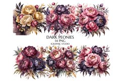 Dark Peony Watercolor Clipart Product Image 1