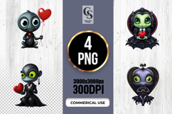 Cute Gothic Characters With Hearts Clipart Sublimation PNG Product Image 1