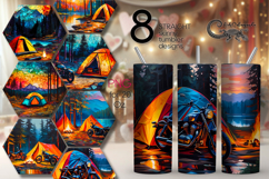 Tent in forest | 8 summer tumbler Sublimation designs Product Image 1
