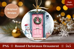 Watercolor Christmas Pink Door Ornament, Winter Ornament Product Image 1