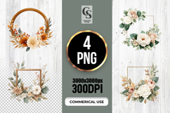 Elegant Floral Frames and Wreaths Clipart Sublimation PNG Product Image 1