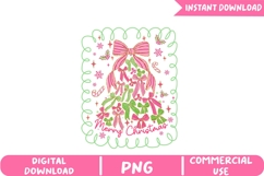 Pink and Green Christmas Wreath Sublimation, Christmas Png Product Image 1