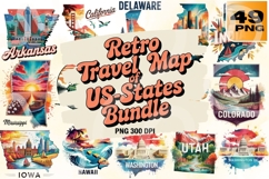 Vintage Roadtrip Retro US State Travel Map PNG Pack Product Image 1