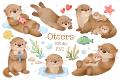 Cute Sea Otter Clipart Watercolor Product Image 1