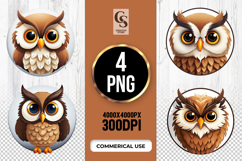 Cute Brown Owl Faces Clipart Sublimation PNG Product Image 1