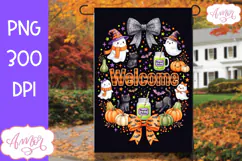 Welcome Halloween garden flag sublimation PNG, Spooky PNG Product Image 1