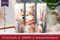Christmas Tumbler Wrap, Watercolor Christmas Dog Sublimation Product Image 1