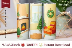 Christmas Tumbler Wrap, Fireplace Tumbler Sublimation Product Image 1