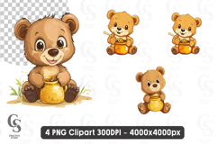 Cute Bear Honey Clipart PNG Product Image 1