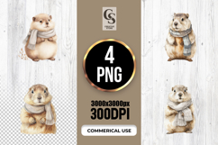 Cute Watercolor Marmot with Scarf Clipart Sublimation PNG Product Image 1