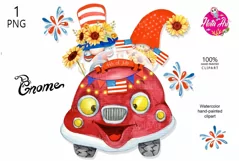 Watercolor gnomes America by car, Dwarfs Patriots PNG Product Image 1