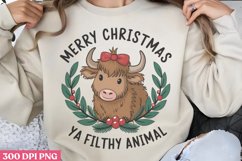 Merry Christmas Ya Filthy PNG, Highland Cow Sublimation PNG Product Image 2