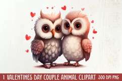 Couple Animal Valentines Day Clipart, Watercolor Couple Product Image 1