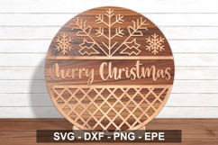 Merry Christmas Round Sign SVG | Snowflake Holiday Door Deco Product Image 1