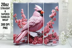 3D Pink Cardinal Bird Tumbler Sublimation Wrap | 3D Tumbler Product Image 1