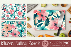 Pink &amp; Teal Watercolor Flowers Cutting Boards sublimation De Product Image 1