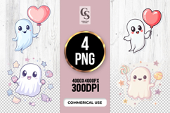 Cute Ghost with Balloon Clipart PNG Product Image 1