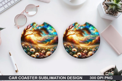 Flower Car Coaster Sublimation| Spring Flowers Coaster PNG Product Image 1