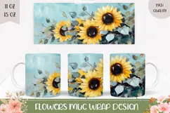 Art Sunflowers Mug Wrap Design, Sunflowers PNG Product Image 1