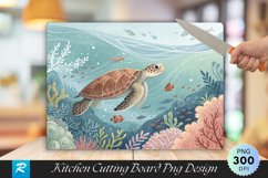 Serene Turtle in Underwater Patterns Cutting Board PNG Product Image 1