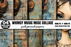Whimsy Music Muse Collage Journal Patterns PNG Product Image 1