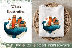 Cartoon Whale Illustration, Cartoon Town PNG, Whale PNG Product Image 1