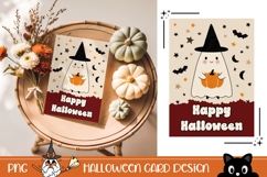 Happy Halloween Greeting Card Design, Cartoon Ghost Card Product Image 1