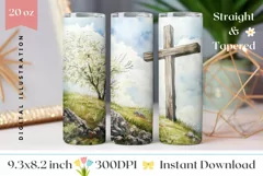 Wooden Cross Tumbler Wrap Design, Religious Sublimation PNG Product Image 1